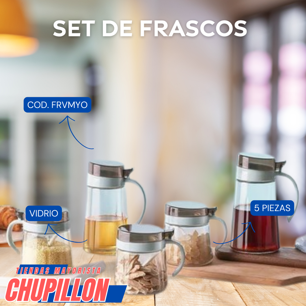FRASCOS DE VIDRIO 5 PIEZAS
